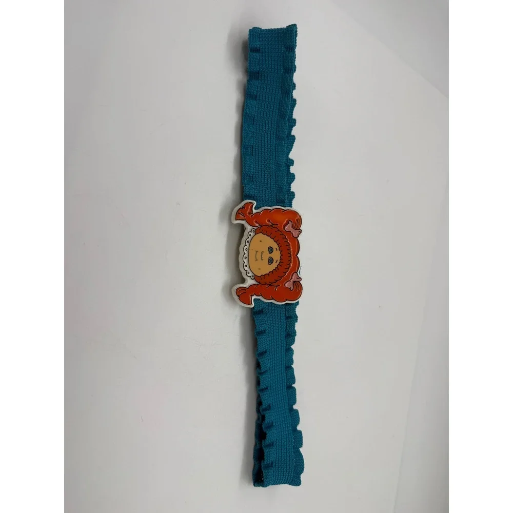 Vintage 1984 Cabbage Patch Kids Teal Blue Ruffle Elastic Belt Red Hair Buckle
